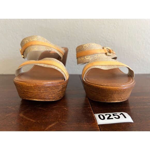 Nine West Italy Brina Wedge Sandals 7M Slip On Brown Stretch Fabric Two Straps - Picture 7 of 13